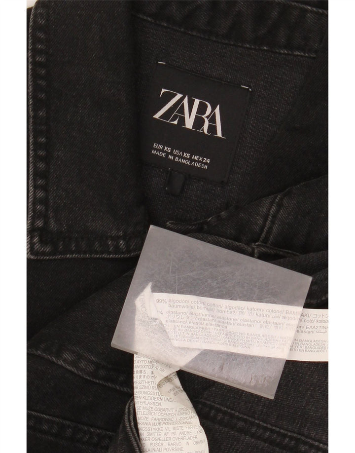 Zara Womens Denim Jacket UK 6 XS Black Cotton