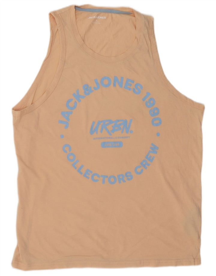 Jack & Jones Mens Graphic Vest Top XL Beige Cotton