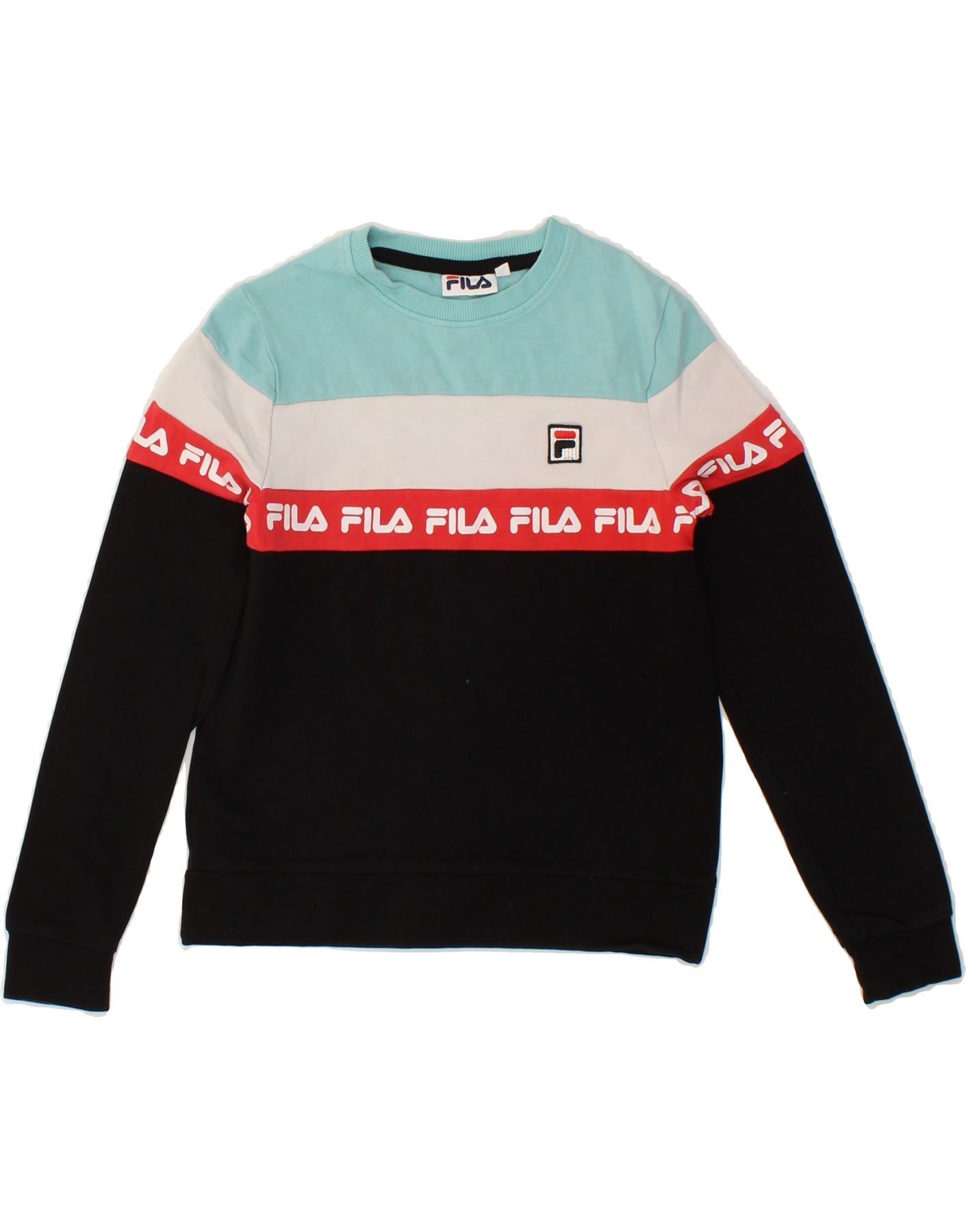 FILA Girls Graphic Sweatshirt Jumper 9 10 Years Black Colourblock Cotton