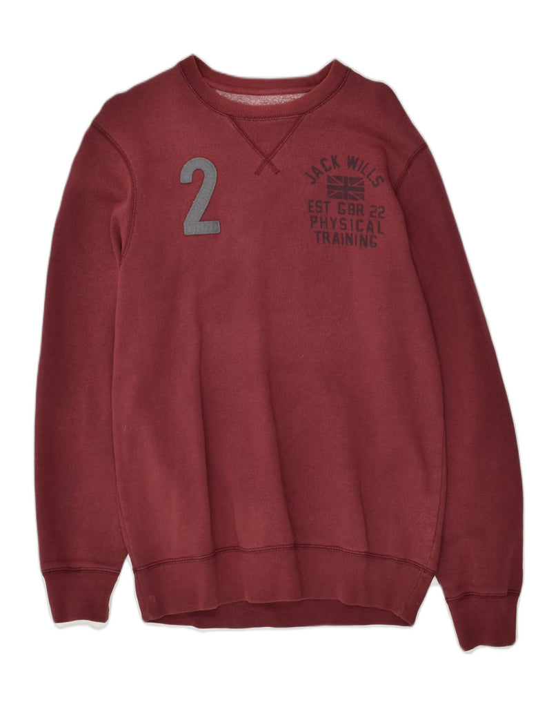 JACK WILLS Mens Graphic Sweatshirt Jumper Medium Burgundy Cotton | Vintage Jack Wills | Thrift | Second-Hand Jack Wills | Used Clothing | Messina Hembry 