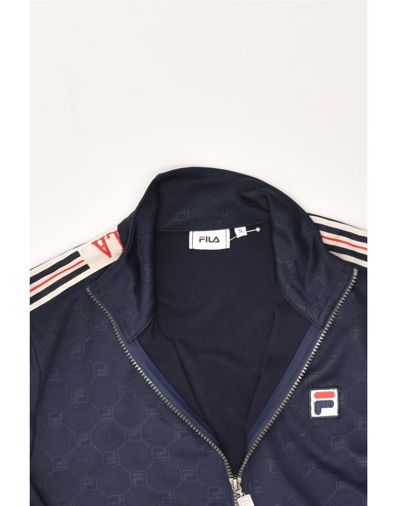 FILA Mens Graphic Tracksuit Top Jacket Small Navy Blue Geometric Polyester | Vintage Fila | Thrift | Second-Hand Fila | Used Clothing | Messina Hembry 