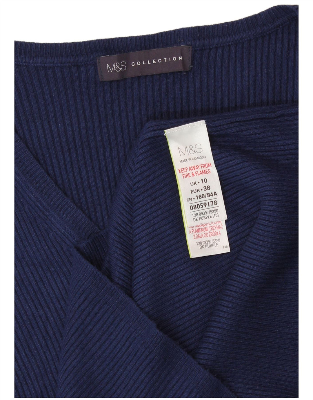 MARKS & SPENCER Womens V-Neck Jumper Sweater UK 10 Small Navy Blue Viscose