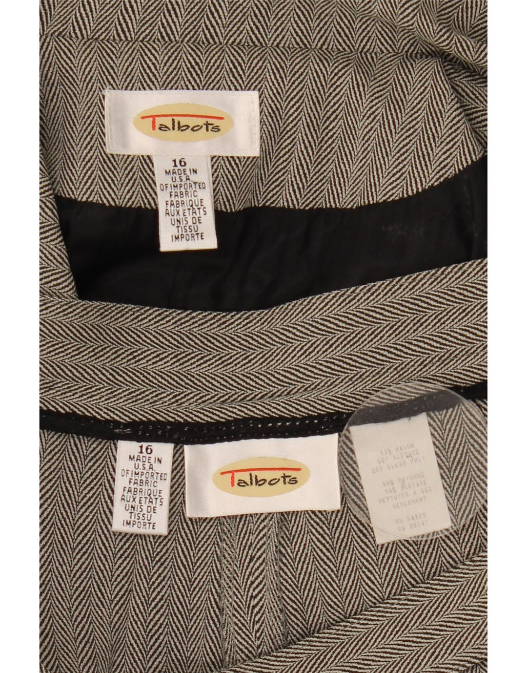 Talbots Womens 2 Button 2 Piece Set UK 16 Large W34 L30 Grey Herringbone