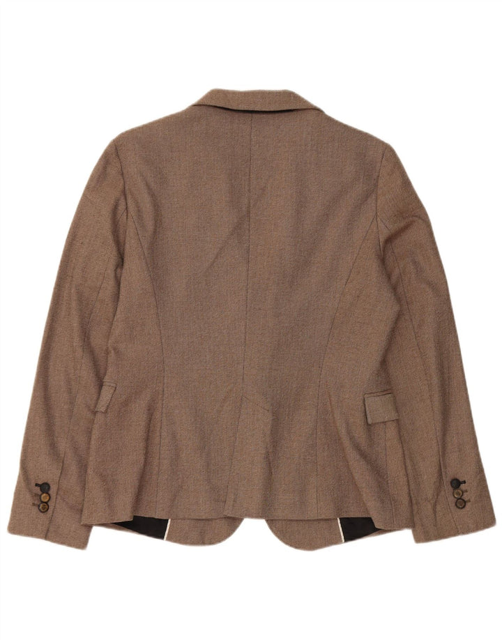 Zara Womens 1 Button Blazer Jacket UK 14 Large Brown Polyester