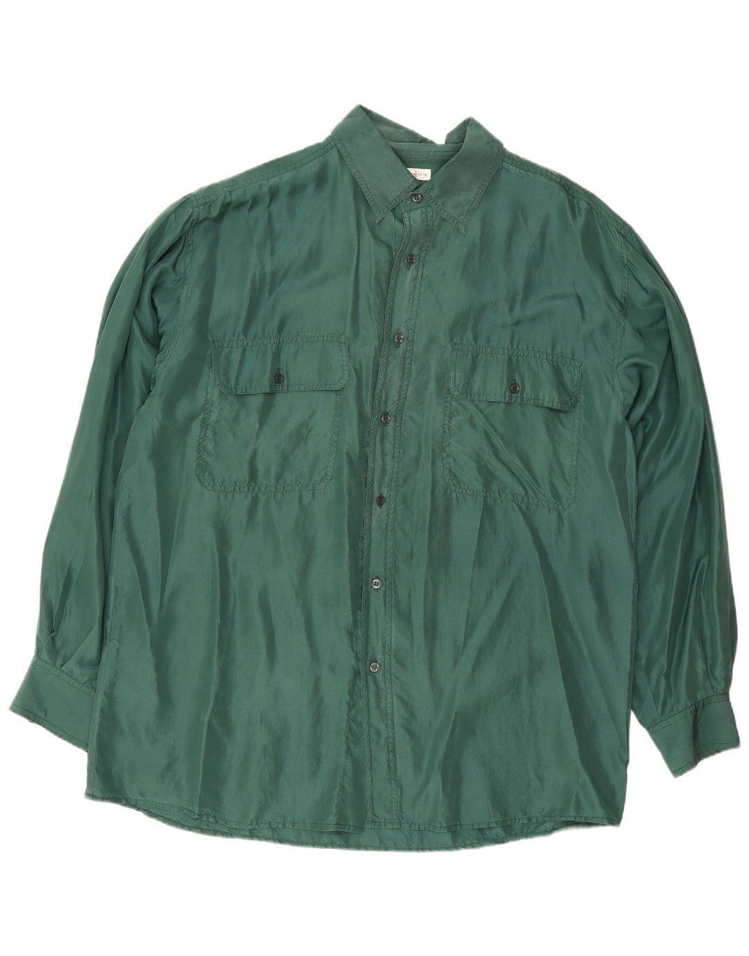Vintage Mens Shirt Large Green Silk