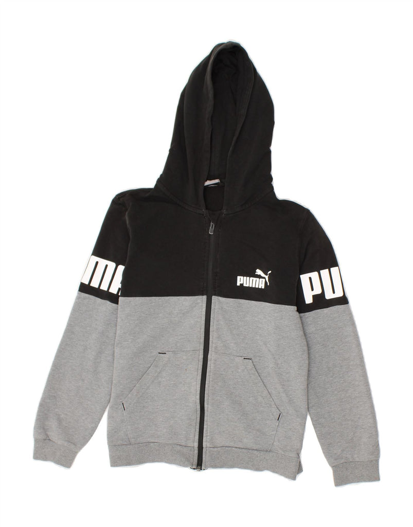 PUMA Boys Graphic Zip Hoodie Sweater 11-12 Years Grey Colourblock Cotton Vintage Puma and Second-Hand Puma from Messina Hembry 