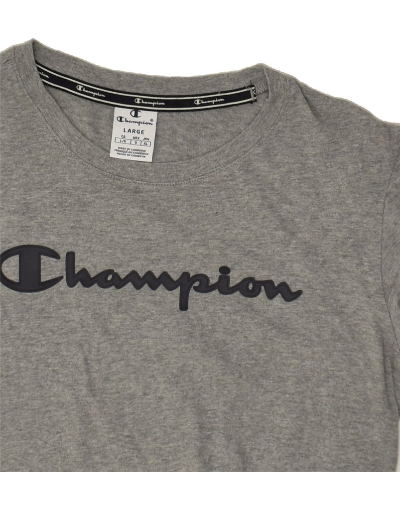 CHAMPION Womens Graphic T-Shirt Top UK 14 Large Grey | Vintage Champion | Thrift | Second-Hand Champion | Used Clothing | Messina Hembry 