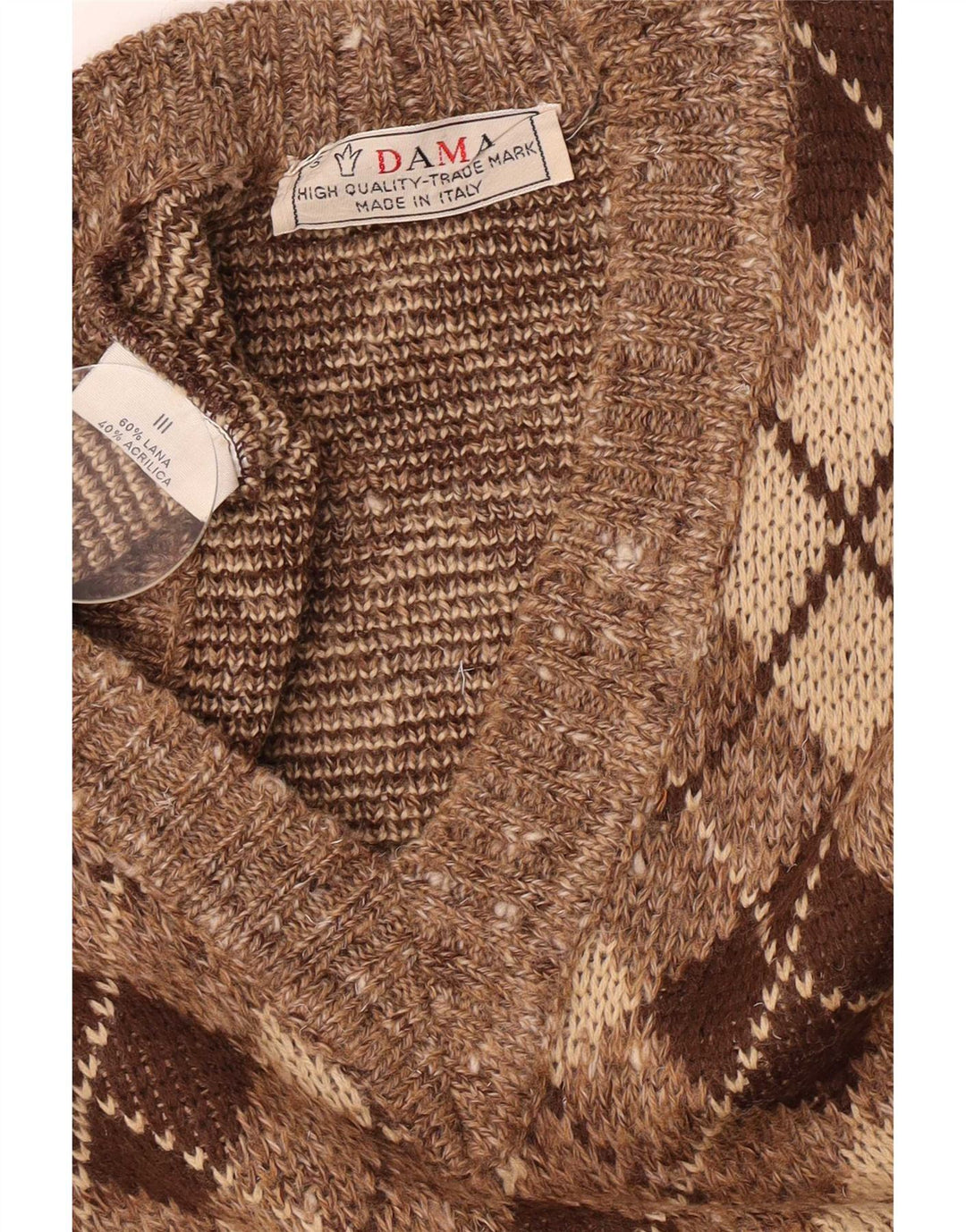 Dama Mens Vest Tank Top Small Brown Argyle/Diamond Wool