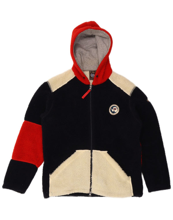 Napapijri Mens Hooded Fleece Jacket UK 34 XS Black Colourblock Polyester