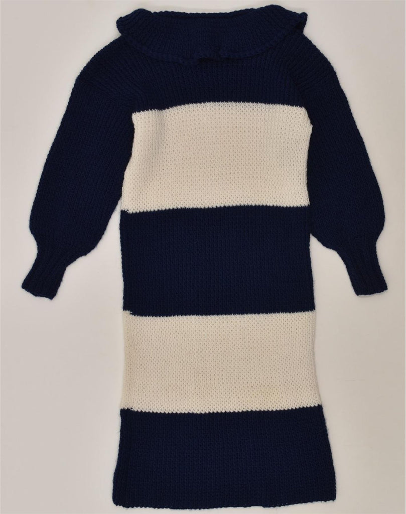 VINTAGE Womens Roll Neck Jumper Dress UK 10 Small Navy Blue Colourblock | Vintage Vintage | Thrift | Second-Hand Vintage | Used Clothing | Messina Hembry 