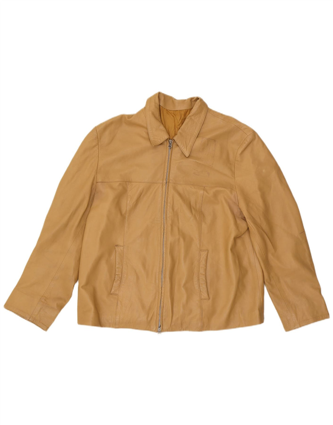 VINTAGE Womens Leather Jacket IT 52 2XL Beige Leather