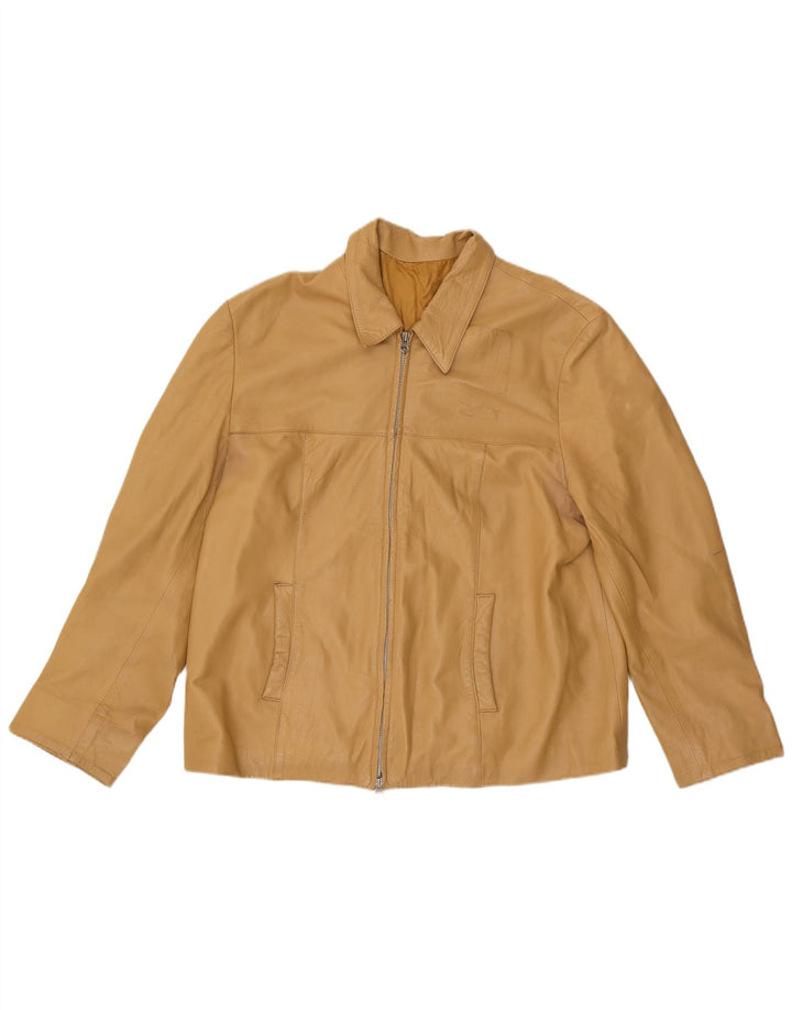 VINTAGE Womens Leather Jacket IT 52 2XL Beige Leather