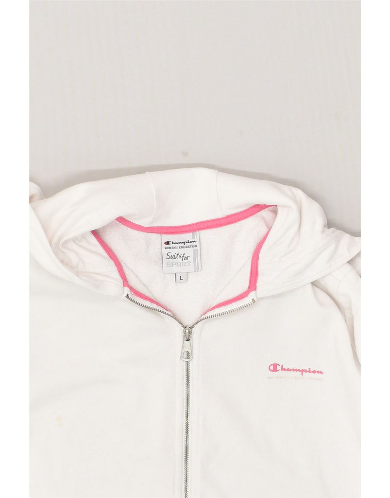 CHAMPION Womens Zip Hoodie Sweater UK 16 Large White Colourblock Cotton | Vintage Champion | Thrift | Second-Hand Champion | Used Clothing | Messina Hembry 