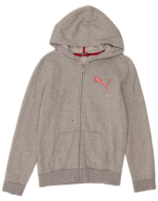 PUMA Girls Zip Hoodie Sweater 13-14 Years Grey Cotton