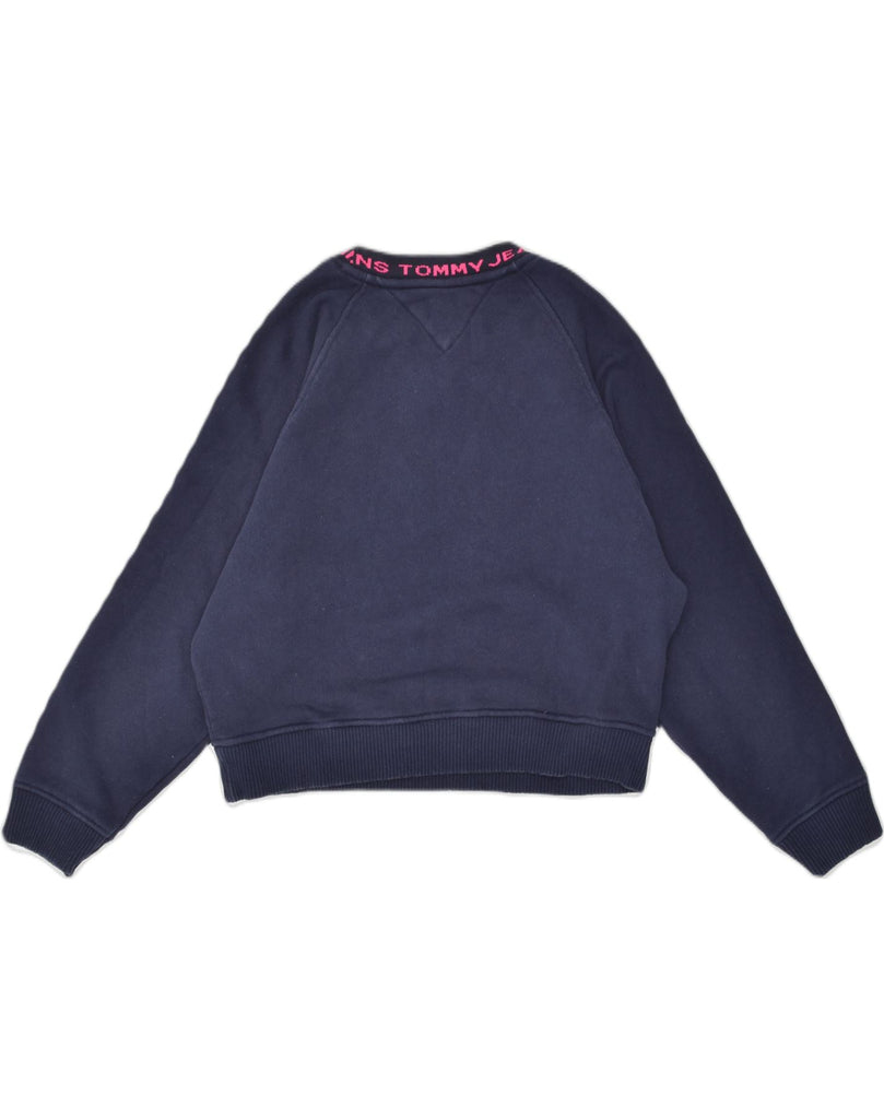 TOMMY HILFIGER Womens Crop Sweatshirt Jumper UK 12 Medium Navy Blue Cotton | Vintage Tommy Hilfiger | Thrift | Second-Hand Tommy Hilfiger | Used Clothing | Messina Hembry 