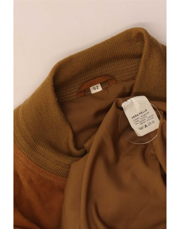 Vintage Mens Suede Bomber Jacket IT 62 6XL Brown Leather