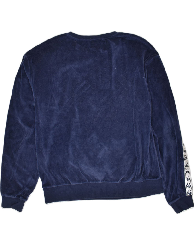 BENETTON Girls Velour Sweatshirt Jumper 13-14 Years 3XL Navy Blue Cotton | Vintage | Thrift | Second-Hand | Used Clothing | Messina Hembry 