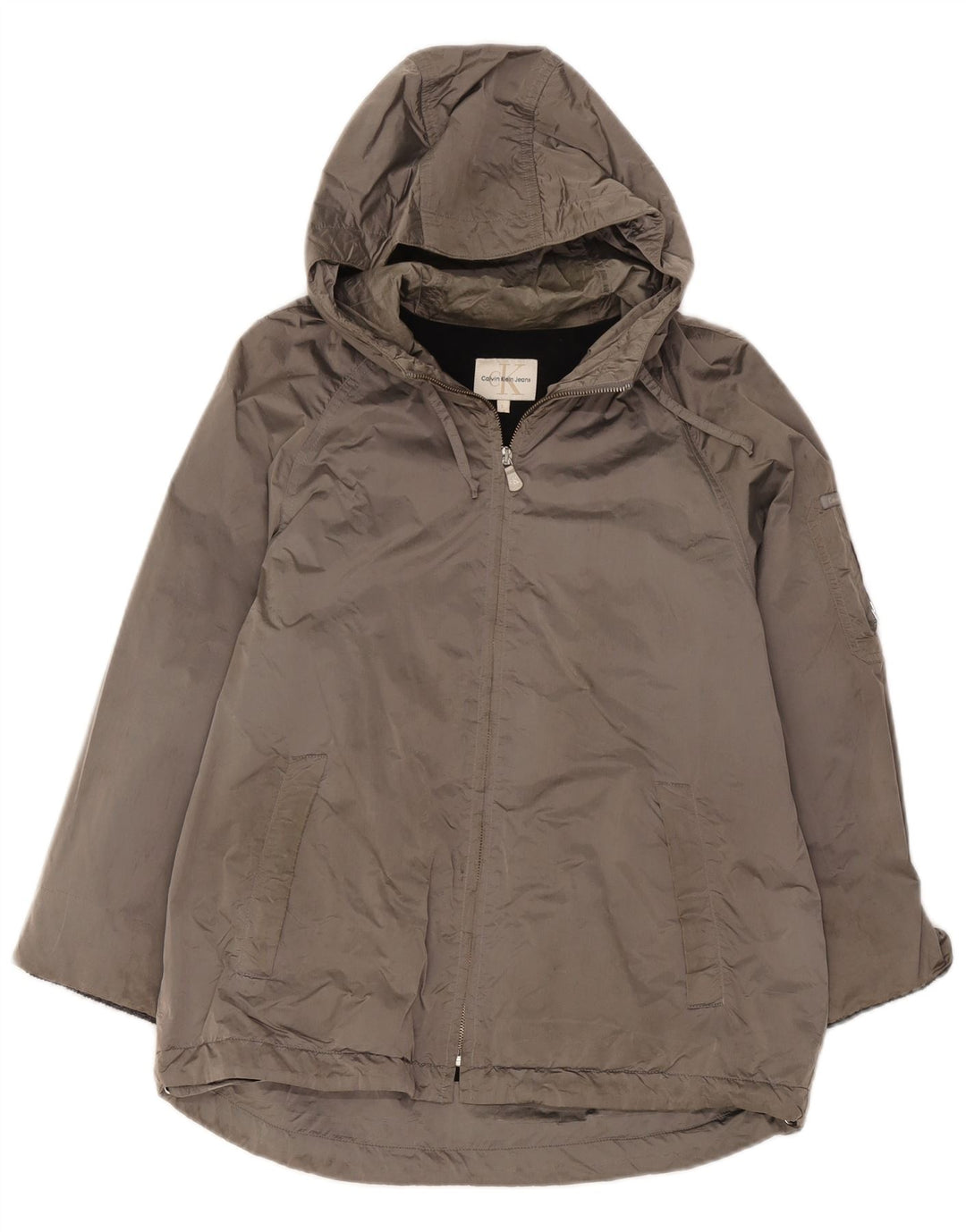 Calvin Klein Womens Hooded Windbreaker Jacket UK 16 Large Grey Polyamide