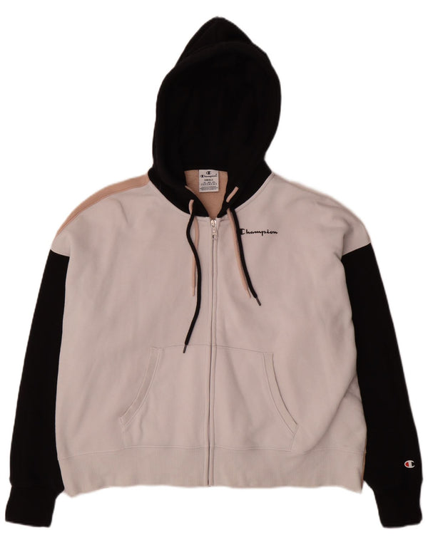 Champion Womens Zip Hoodie Sweater UK 10 Small Off White Colourblock