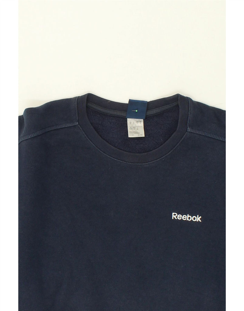 REEBOK Womens Sweatshirt Jumper UK 6 XS Navy Blue Cotton | Vintage Reebok | Thrift | Second-Hand Reebok | Used Clothing | Messina Hembry 