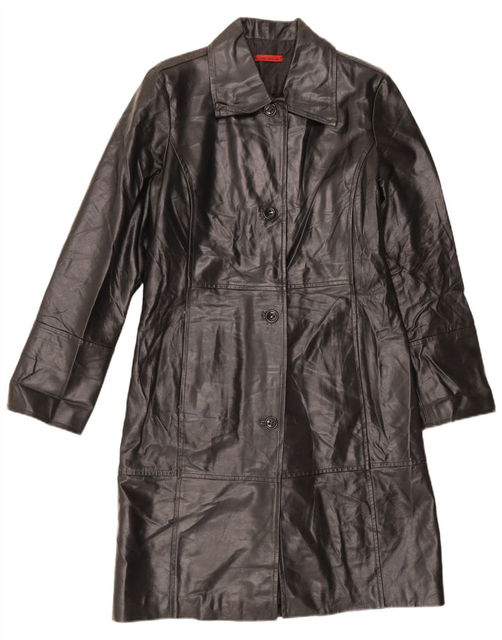Vintage Womens Leather Coat UK 14 Medium Black