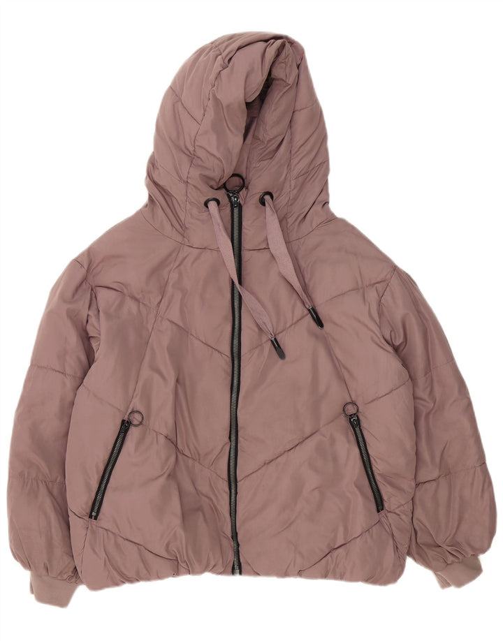 Zara Womens Hooded Oversized Padded Jacket UK 6 XS Purple Polyester