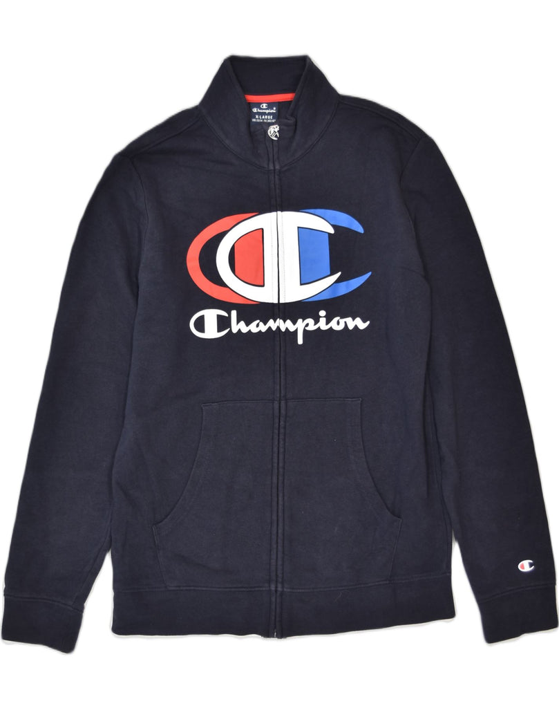 CHAMPION Boys Graphic Tracksuit Top Jacket 13-14 Years XL Navy Blue Cotton | Vintage | Thrift | Second-Hand | Used Clothing | Messina Hembry 