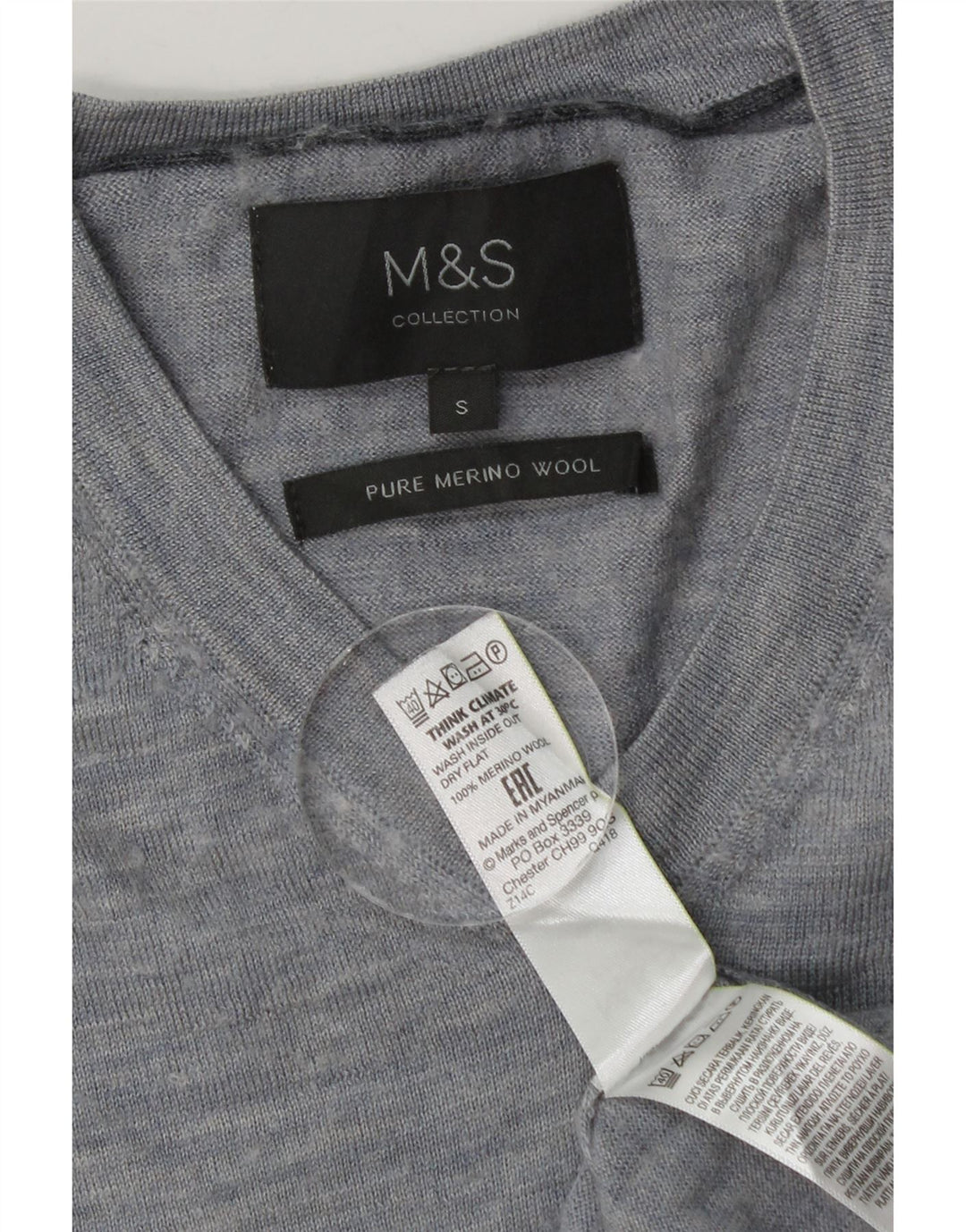 Marks & Spencer Mens V-Neck Jumper Sweater Small Blue Flecked Merino Wool