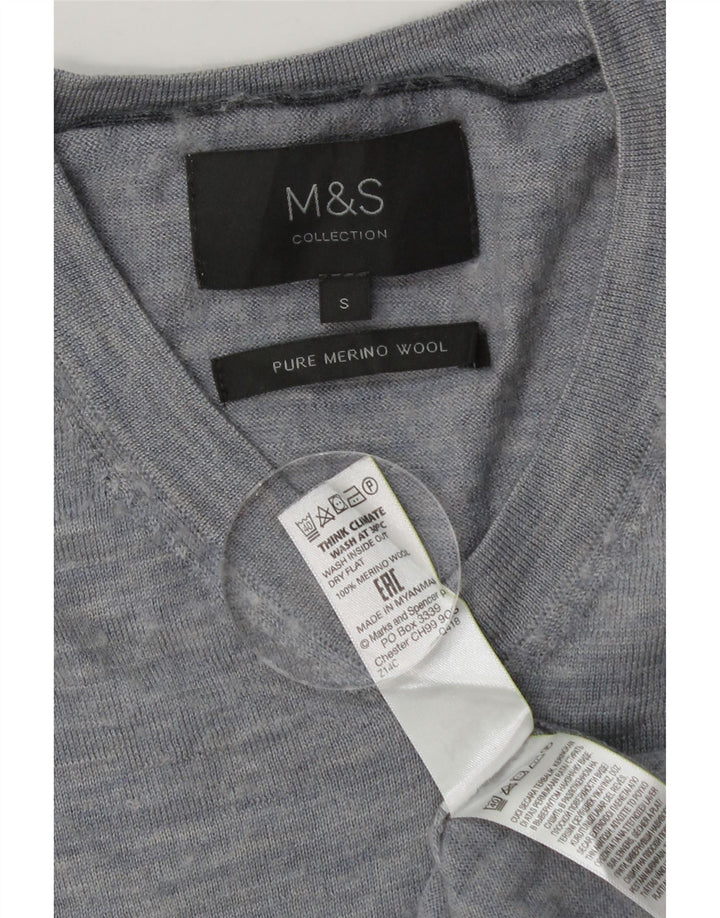 Marks & Spencer Mens V-Neck Jumper Sweater Small Blue Flecked Merino Wool