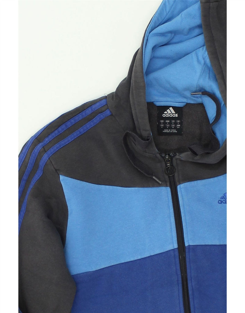 ADIDAS Mens Zip Hoodie Sweater Small Blue Colourblock Cotton | Vintage Adidas | Thrift | Second-Hand Adidas | Used Clothing | Messina Hembry 