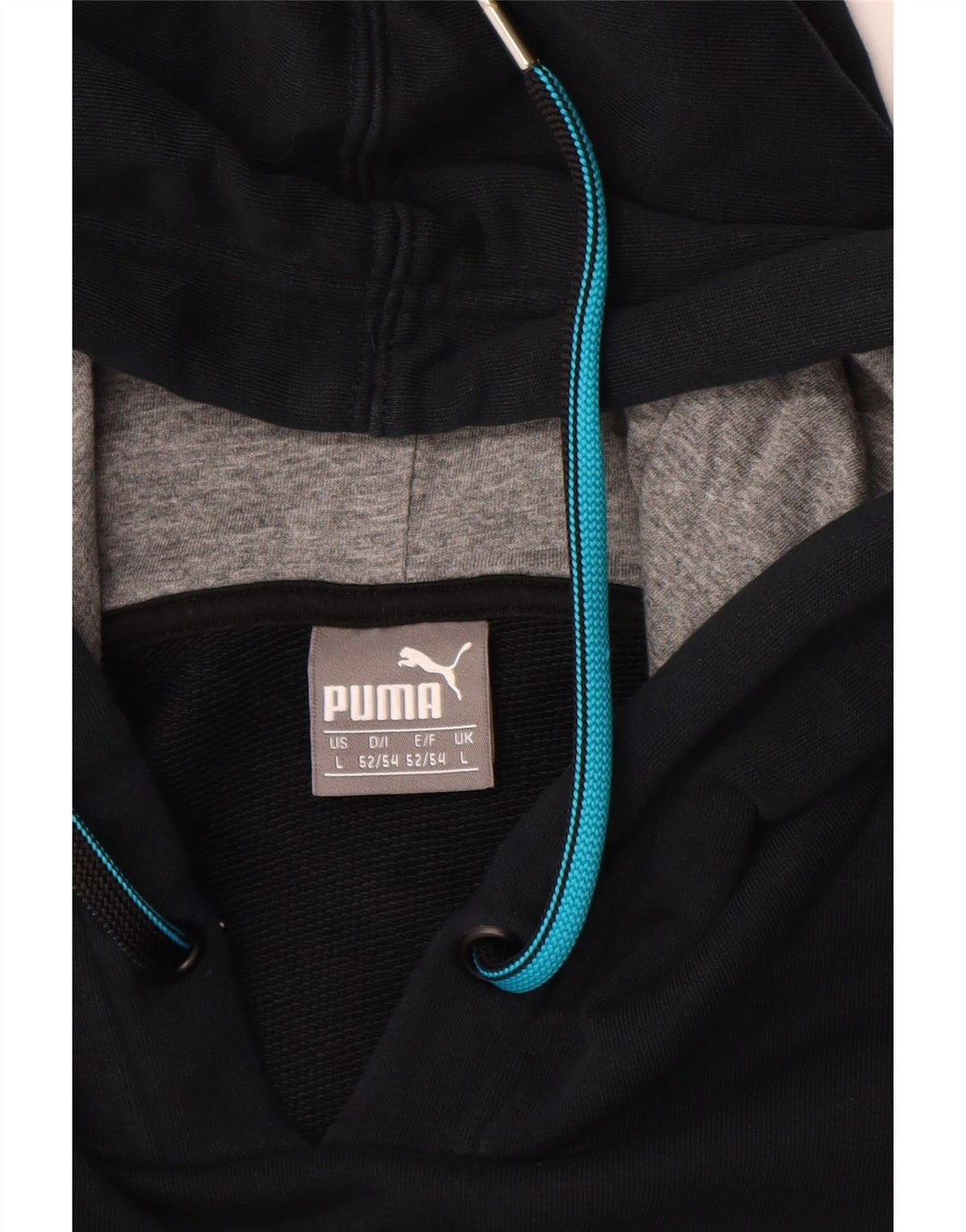 PUMA Mens Graphic Hoodie Jumper Large Black Colourblock Cotton
