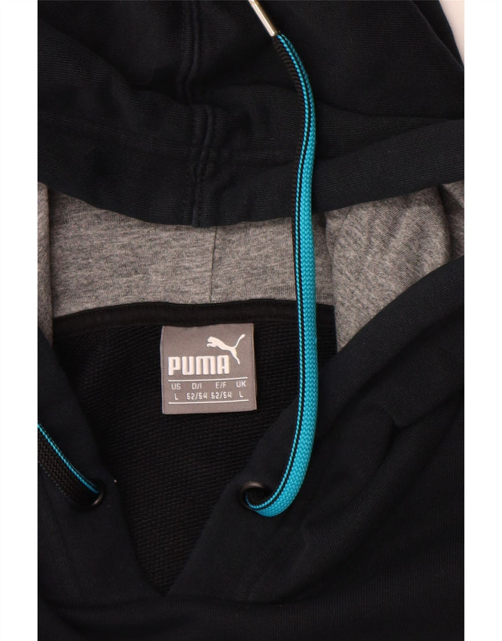 PUMA Mens Graphic Hoodie Jumper Large Black Colourblock Cotton