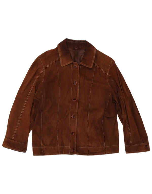 MADDOX Womens Crop 3/4 Sleeve Suede Jacket UK 14 Medium Brown