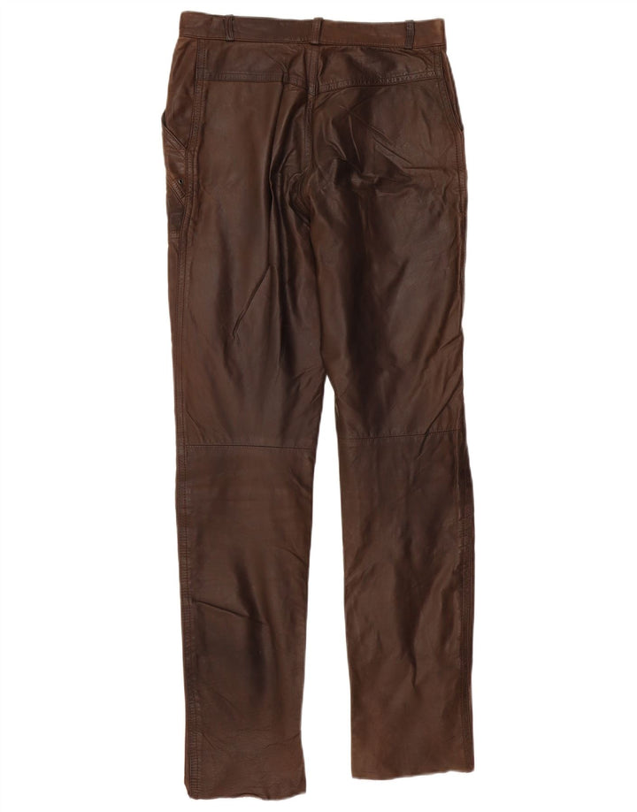 VINTAGE Womens Straight Leather Trousers EU 36 Small W28 L30 Brown Leather