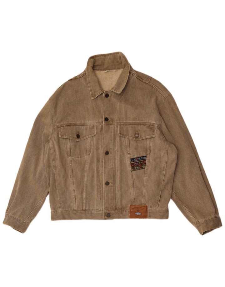 Wampum Mens Loose Fit Denim Jacket UK 38 Medium Khaki Cotton