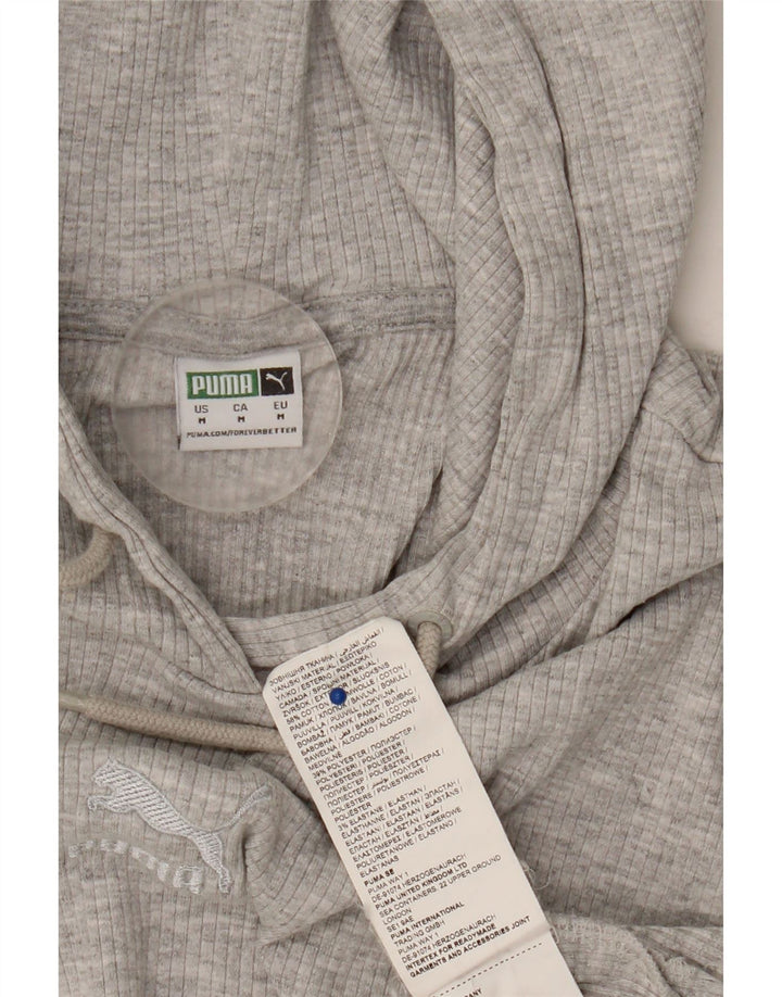Puma Womens Crop Oversized Hoodie Jumper UK 14 Medium Grey Cotton