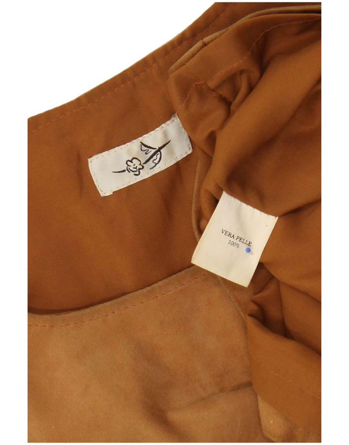 Vintage Womens Sleeveless Suede Basic Dress UK 12 Medium Brown Leather