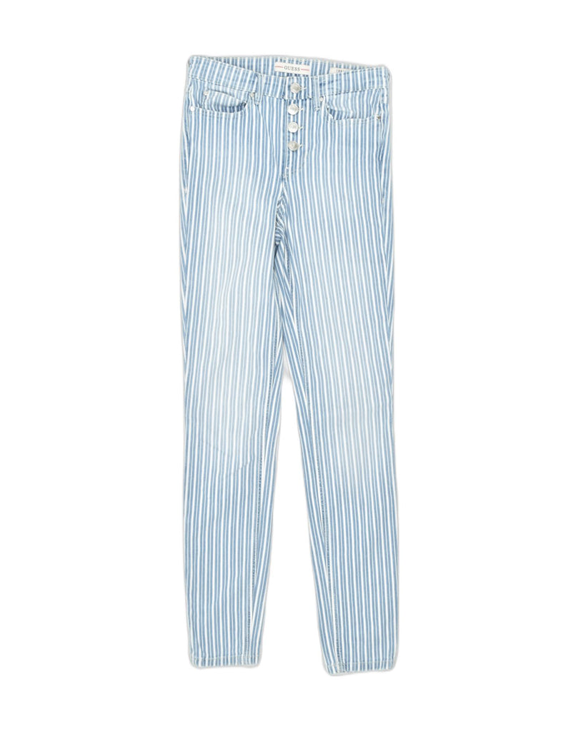 GUESS Womens High Waist Skinny Casual Trousers W25 L27 Blue Striped Cotton | Vintage Guess | Thrift | Second-Hand Guess | Used Clothing | Messina Hembry 