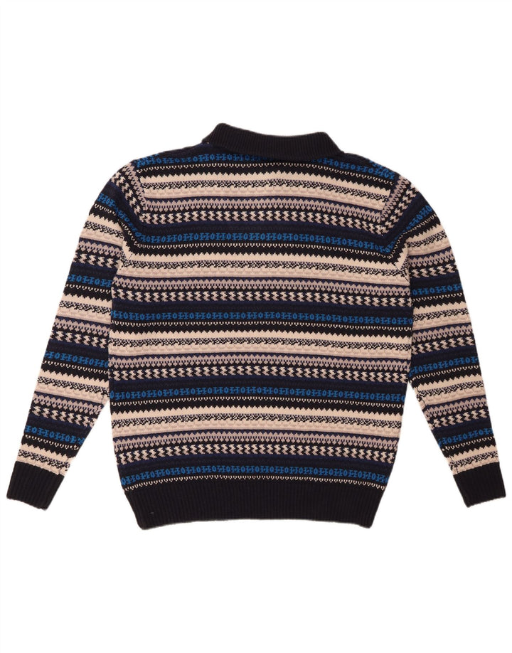 VINTAGE Mens Zip Neck Jumper Sweater Medium Multicoloured Striped Acrylic