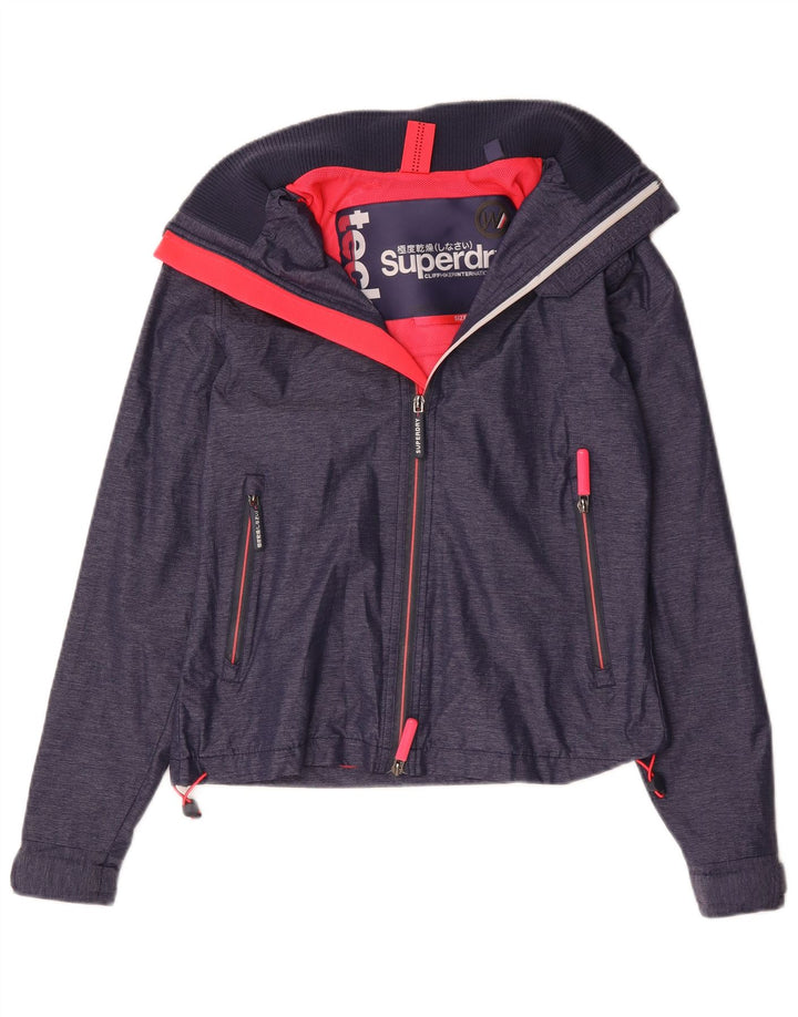 Superdry Womens Hooded Rain Jacket UK 10 Small Navy Blue Nylon