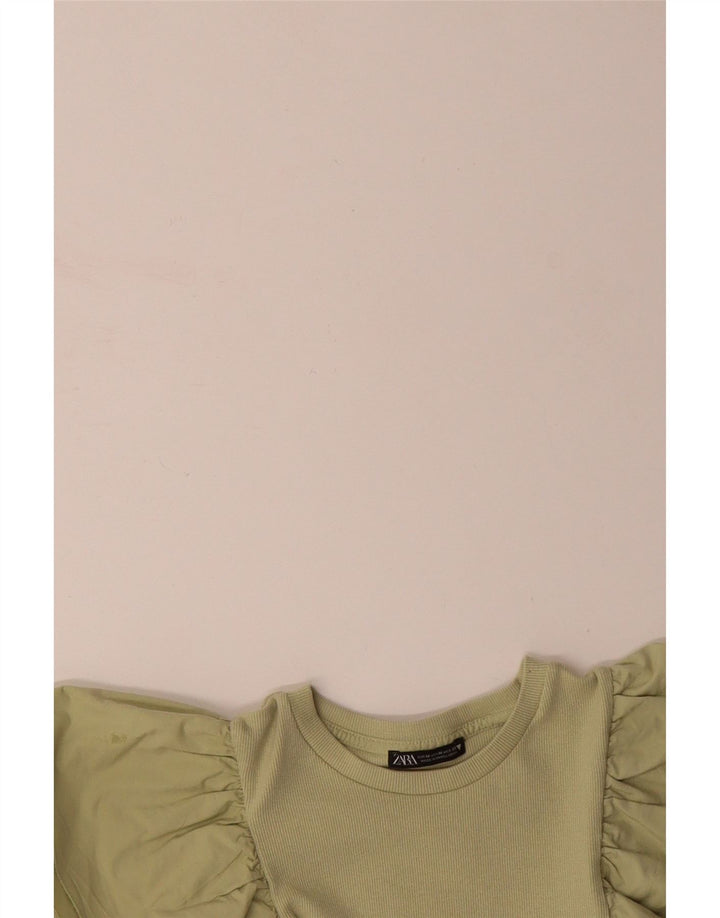 ZARA Womens Short Sleeve Bodysuit UK 12 Medium Khaki