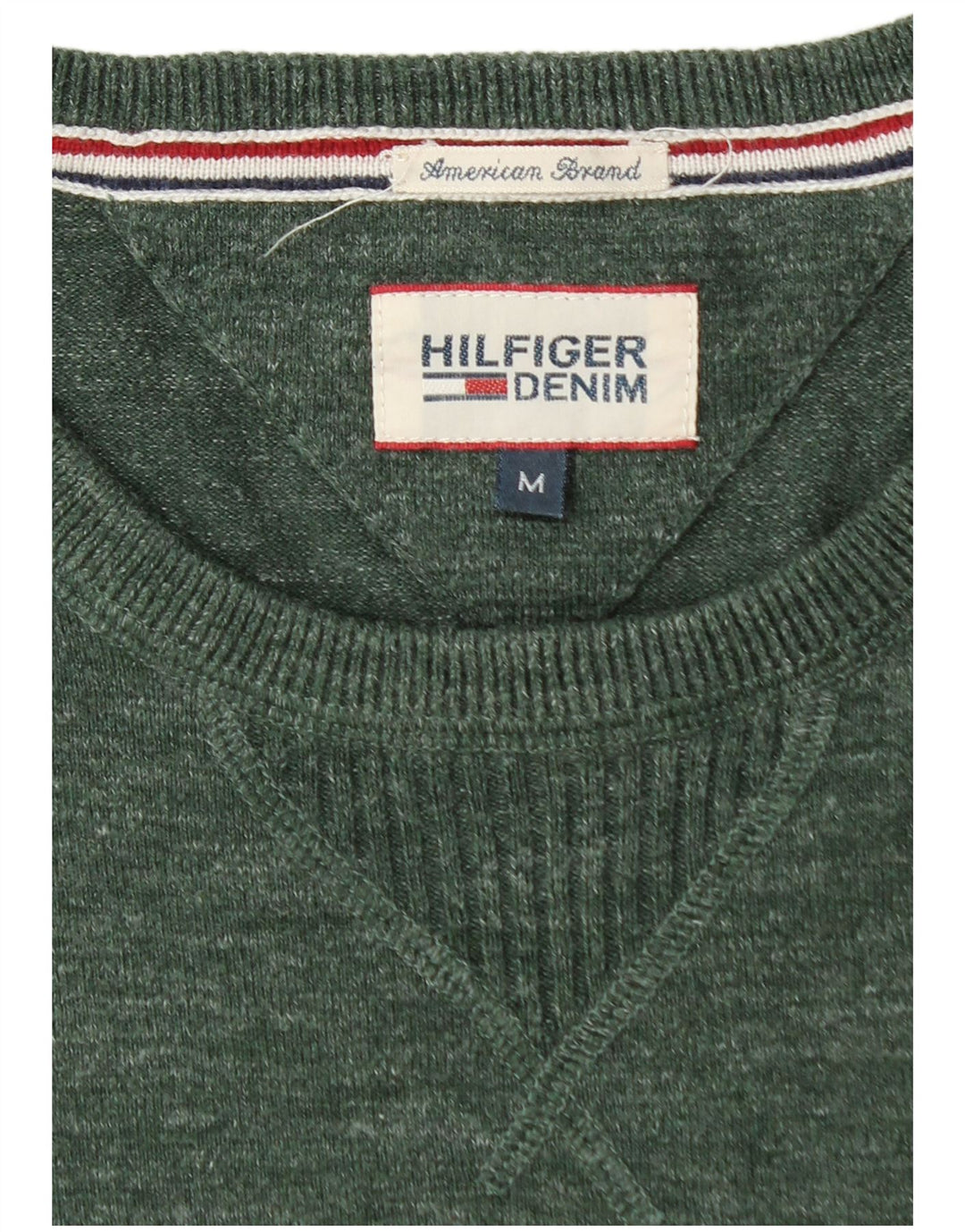 TOMMY HILFIGER Mens Crew Neck Jumper Sweater Medium Green Cotton