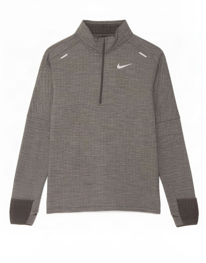 Nike Mens Zip Neck Pullover Tracksuit Top Small Grey Flecked Polyester