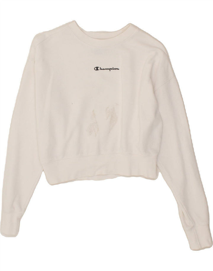 CHAMPION Womens Crop Sweatshirt Jumper UK 6 XS White Cotton Vintage Champion and Second-Hand Champion from Messina Hembry 