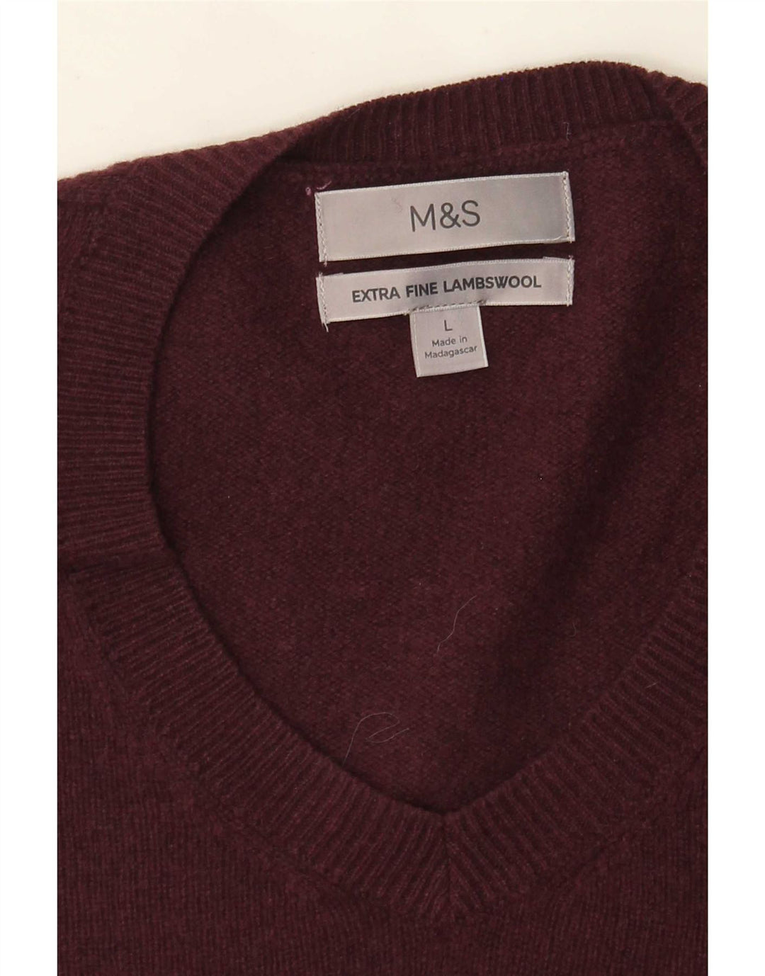 Marks & Spencer Mens V-Neck Jumper Sweater Large Burgundy Lambswool