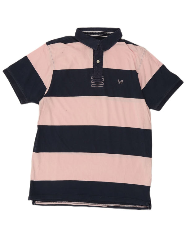 Crew Clothing Mens Polo Shirt Large Navy Blue Striped Cotton