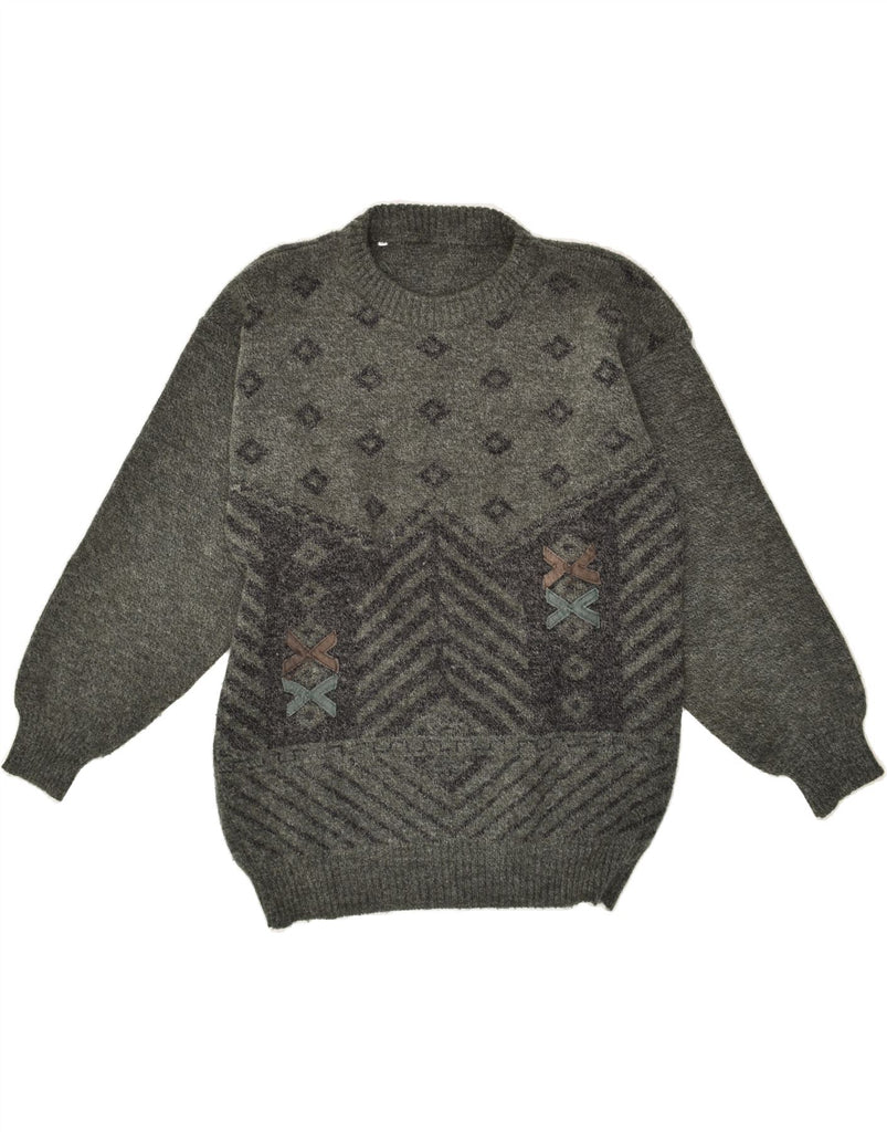 VINTAGE Mens Crew Neck Jumper Sweater IT 52 Large Grey Fair Isle Acrylic | Vintage Vintage | Thrift | Second-Hand Vintage | Used Clothing | Messina Hembry 