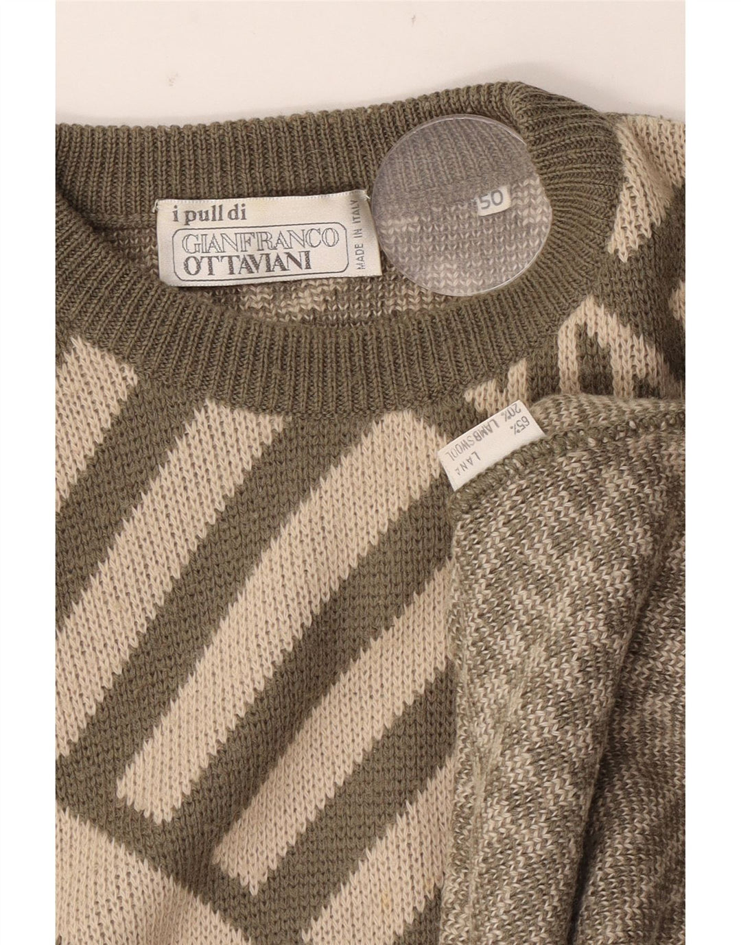Gianfranco Ottaviani Mens Crew Neck Jumper Sweater IT 50 Medium Khaki