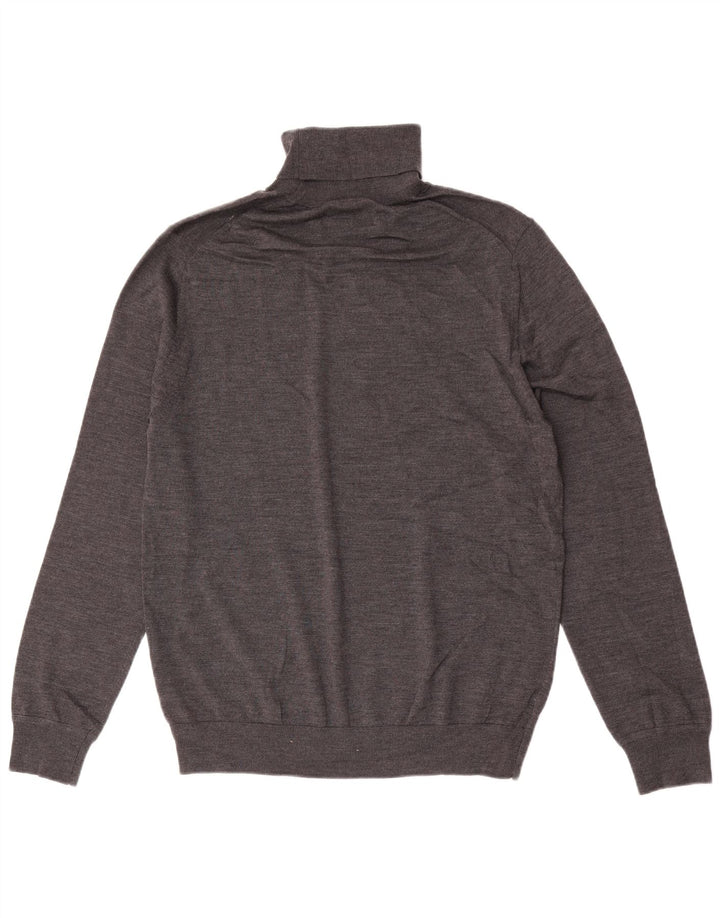 Marks & Spencer Mens Roll Neck Jumper Sweater Large Grey Merino Wool
