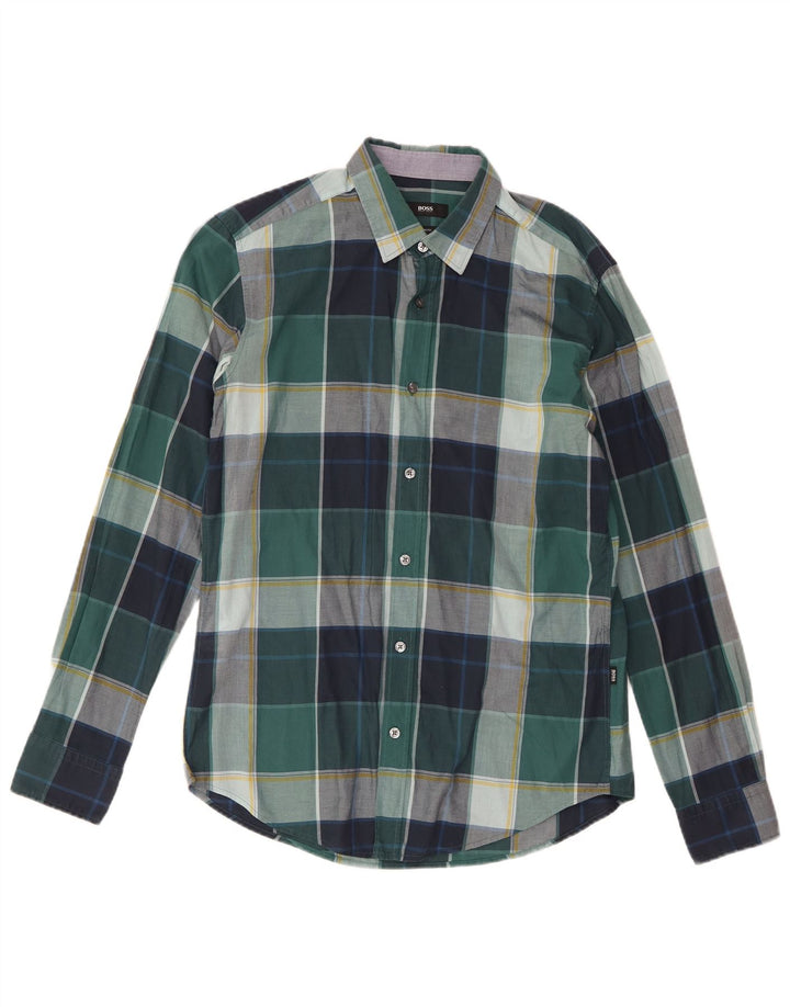 Hugo Boss Mens Slim Fit Shirt Medium Green Check Cotton
